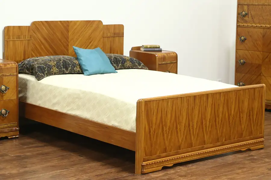 Main image of Waterfall Design Art Deco 1935 Vintage Bed, Full or Double Size
