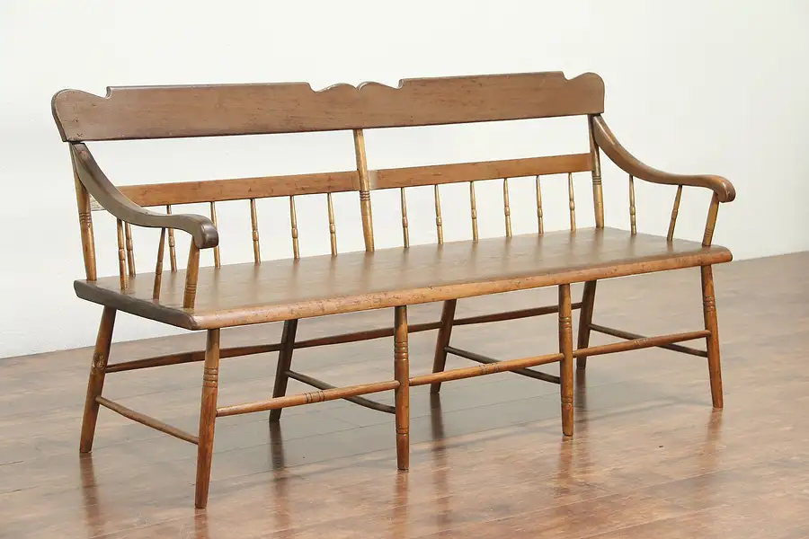 Main image of Deacon or Hall Bench, Antique 1840 Ohio Country Primitive