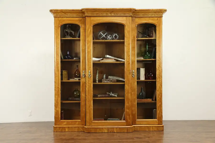 Main image of Victorian Antique English 1870 Curly Birch Triple Library Bookcase