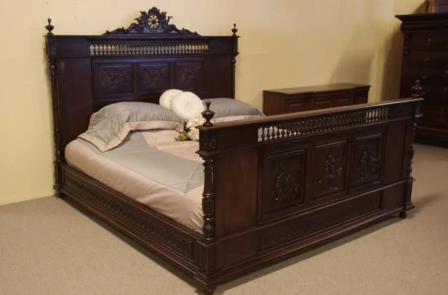 Main image of Brittany Antique King Size Bed, Carved Figures