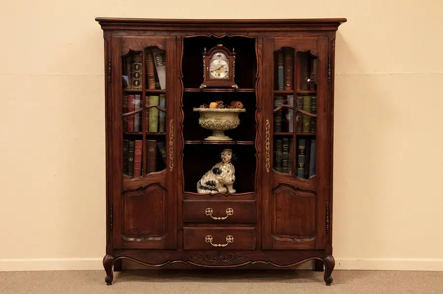Main image of Country French Oak Bookcase Display Cabinet