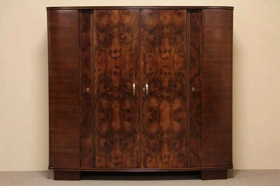 Main image of Art Deco Carved Antique 4 Door Armoire