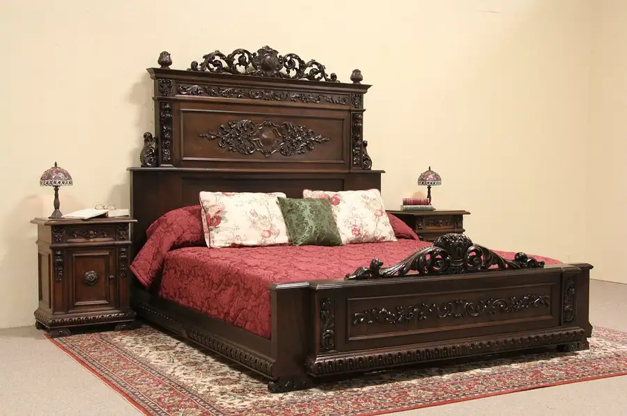 Main image of King Size Renaissance Carved Italian Antique 1910 Bed