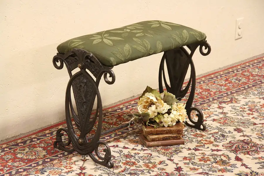 Main image of Art Deco 1925 Iron Harlequin Playing Flute Bench
