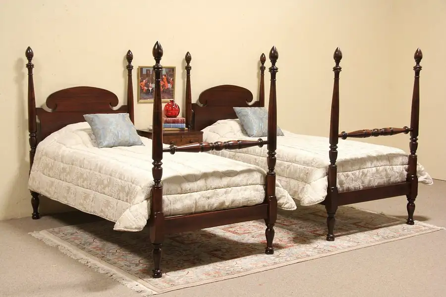 Main image of Pair of 1930's Twin Size Mahogany Poster Beds