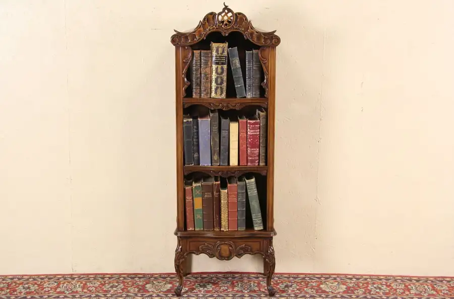 Main image of Carved Walnut 1925 Antique Bookshelf or Bath Cabinet