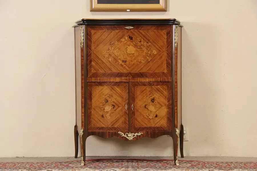 Main image of Rosewood Marquetry Vintage Scandinavian 1950's Liquor Bar Cabinet