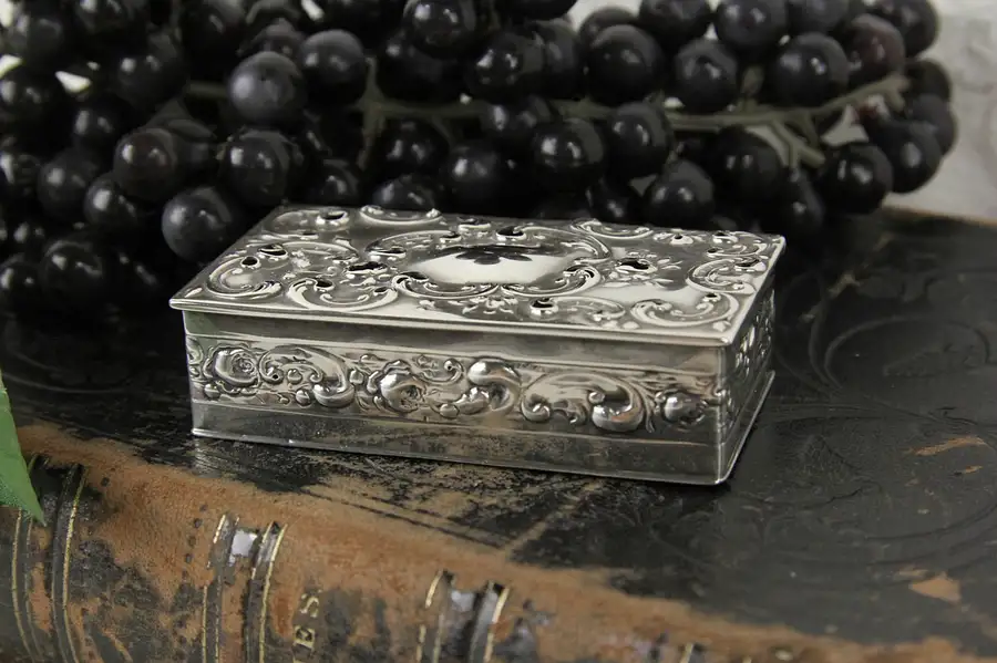 Main image of English 1890's Antique Sterling Silver Vesta, Match Safe or Ring Box