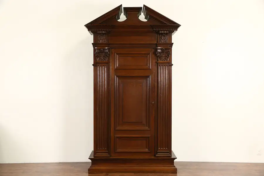 Main image of French Classical Hand Carved Oak 1870's Antique Library Bookcase or Armoire