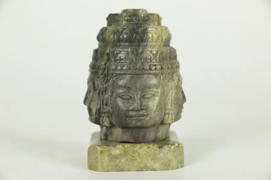 Main image of Cambodian Hand Carved Marble Sculpture, 4 Faces, Angled Base