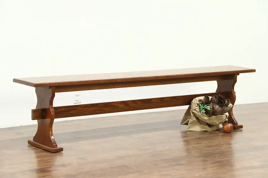 Main image of Oak 6' Vintage 1950's Dining or Hall Bench, Mortise & Tenon Joints