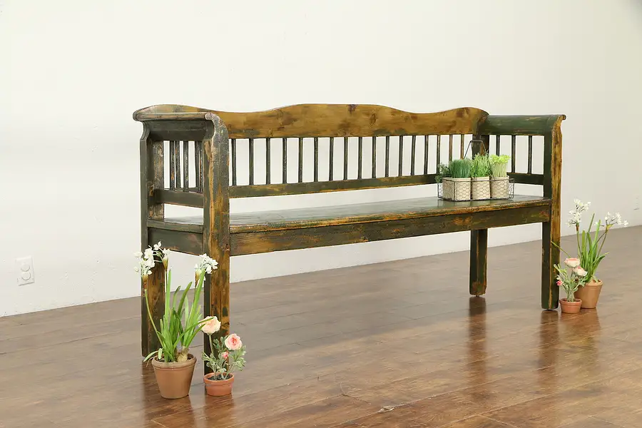 Main image of Painted Country Pine Antique Bohemian Hall Bench or Settee