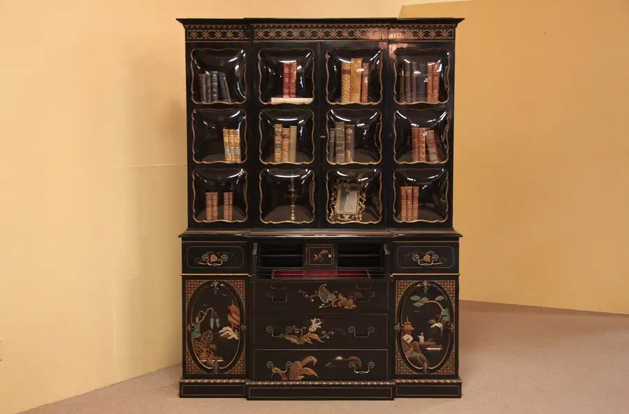 Main image of Asian Chinese Lacquer Breakfront Cabinet Bookcase