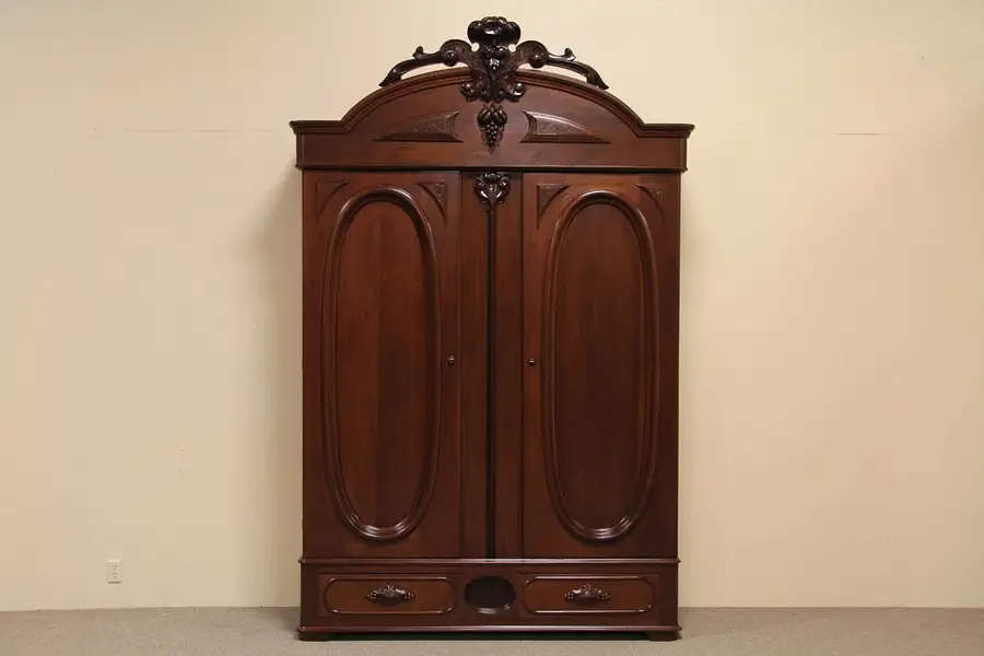 Main image of Victorian Carved 1860 Antique Armoire Wardrobe