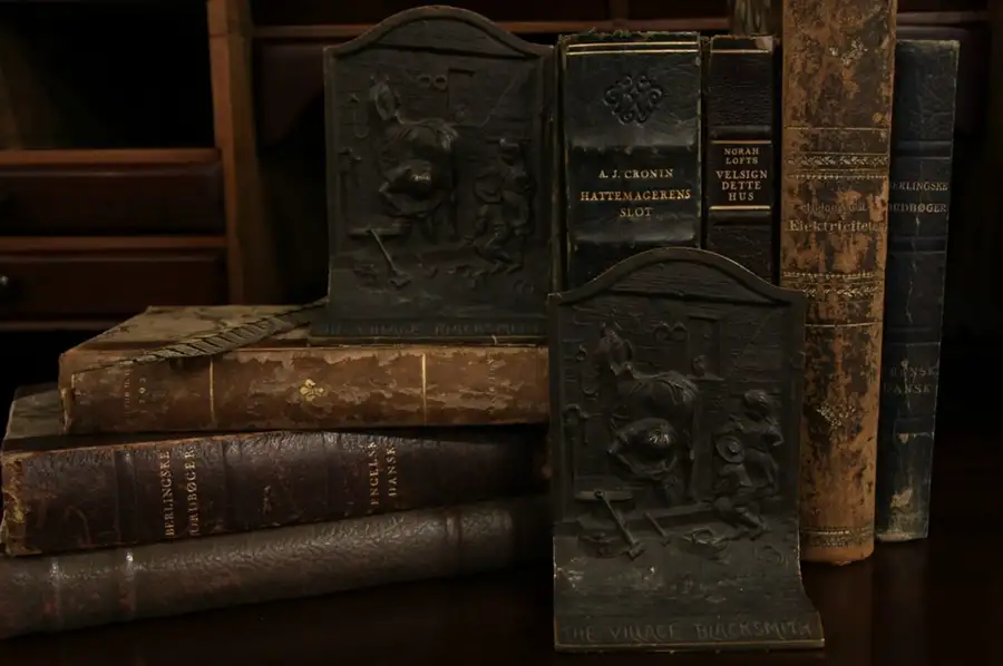 Main image of Village Blacksmith Antique 1900 Pair Bronze Bookends