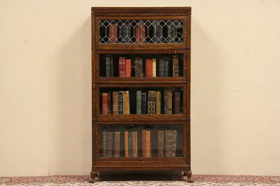 Main image of Macey 1900 Antique 4 Stack Barrister Lawyer Bookcase, Leaded Glass