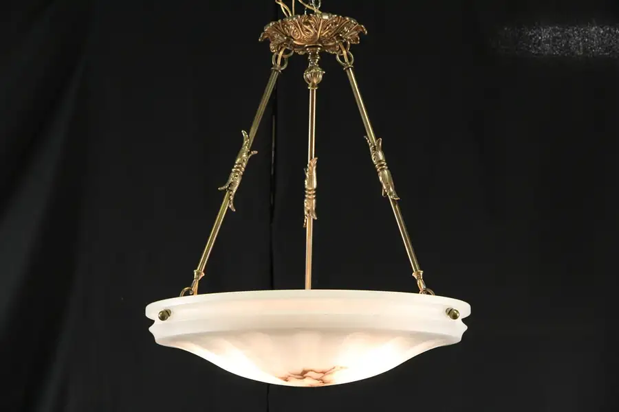 Main image of Alabaster Carved Vintage Spanish Pendant Ceiling Fixture