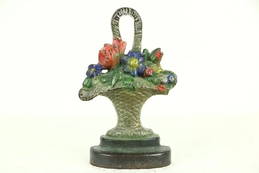 Main image of Cast Iron Grey Basket & Flowers Antique Doorstop