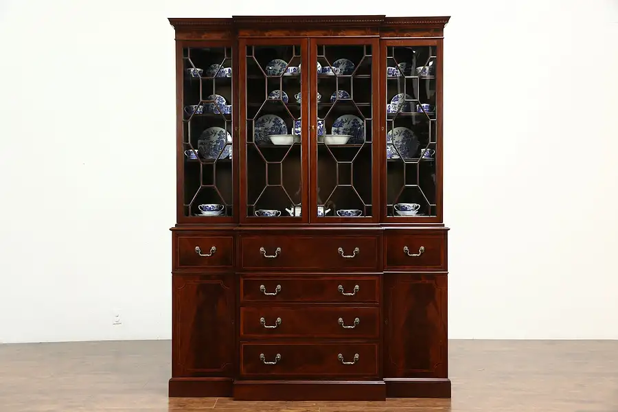 Main image of Baker Signed Vintage Mahogany Breakfront China Cabinet or Bookcase & Desk