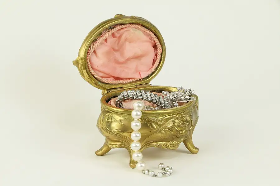 Main image of Art Nouveau Antique 1900 Jewelry Box, Gilt Bronze Finish