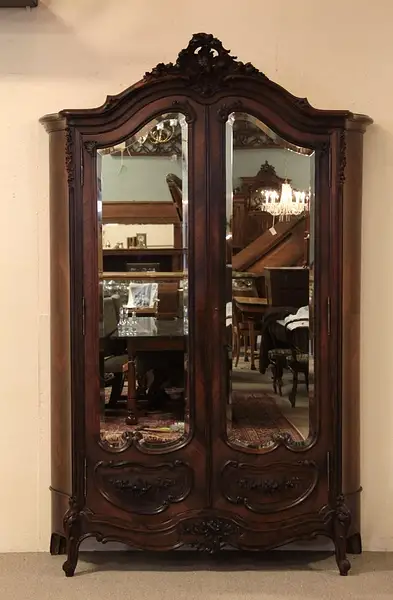 Main image of French Carved Antique Rosewood Armoire, Mirror