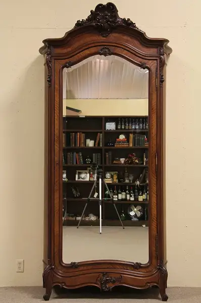 Main image of French 1890 Carved Armoire, Beveled Mirror