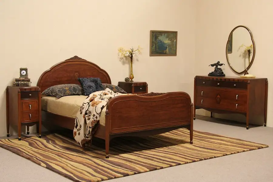 Main image of French Art Deco 5 Pc. 1930 Antique Bedroom Set
