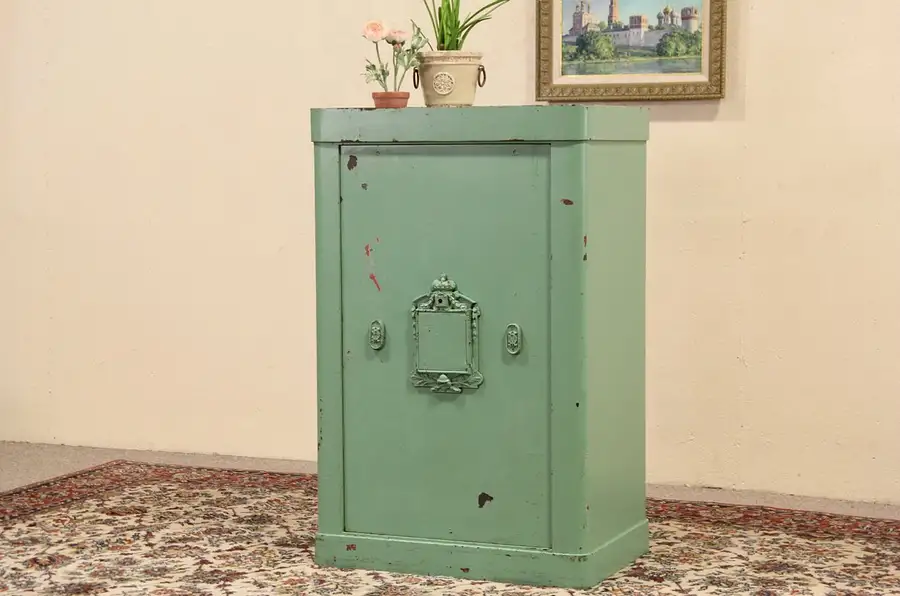 Main image of French Antique 1900 Iron Bank Vault Safe, Brass Combination