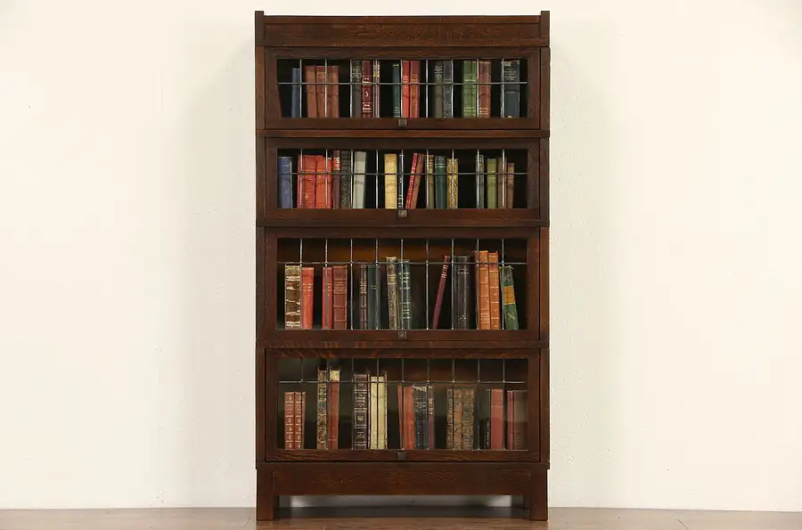 Main image of Mission Globe Wernicke Leaded Glass 4 Stack 1905 Antique Lawyer Bookcase