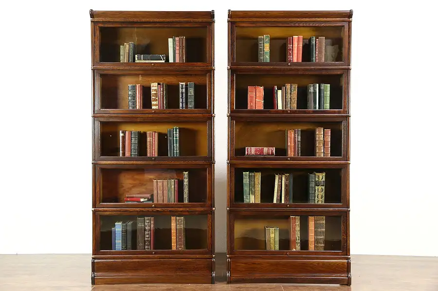 Main image of Pair of Globe Wernicke Signed 1900 Antique Oak 5 Stack Lawyer Bookcases
