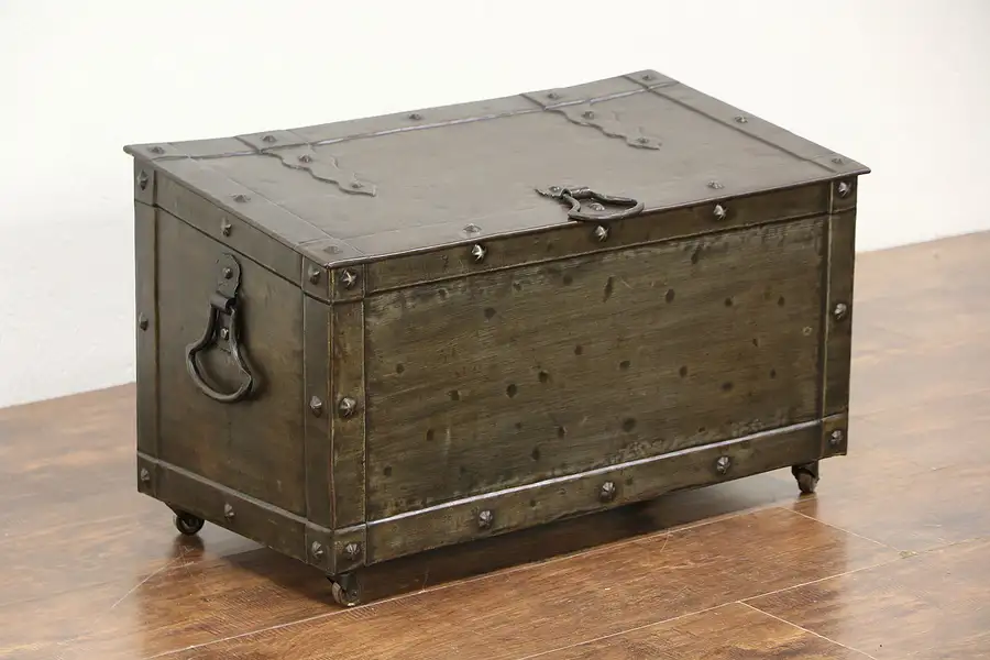 Main image of Hammered Tin Antique 1910 Toy, Firewood or Mitten Chest or Trunk