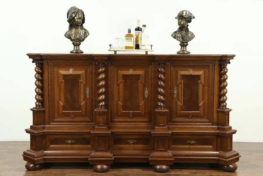 Main image of German Renaissance Carved Oak 1890's Antique Back Bar, Sideboard