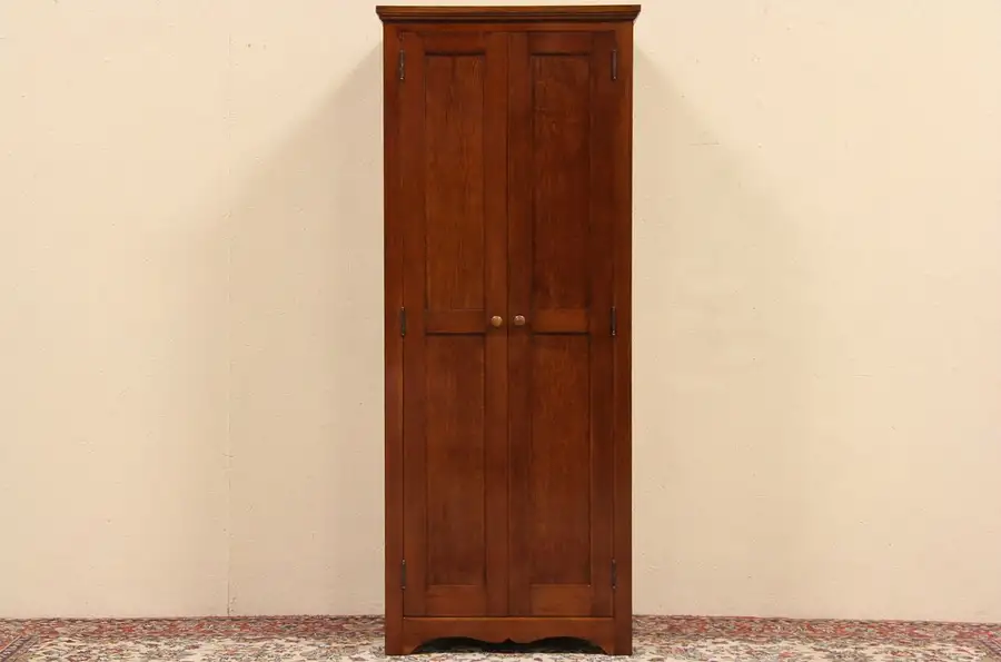 Main image of Narrow 2 Door 1910 Antique Pine Armoire, Pantry Cupboard or Closet