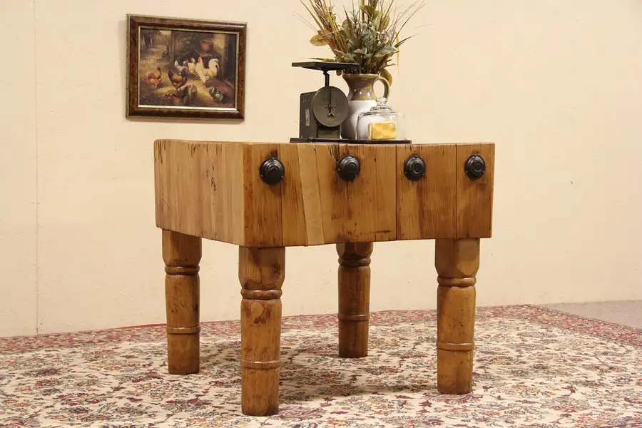Main image of Country Store 1900 Antique Butcher Chopping Block or Kitchen Island