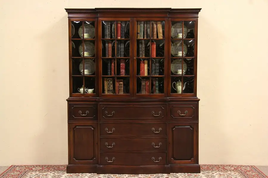 Main image of Traditional Georgian Breakfront China Cabinet Bookcase & Desk