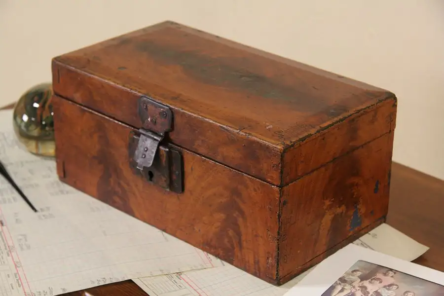 Main image of Pine Antique 1870 English Grained Document or Jewel Box