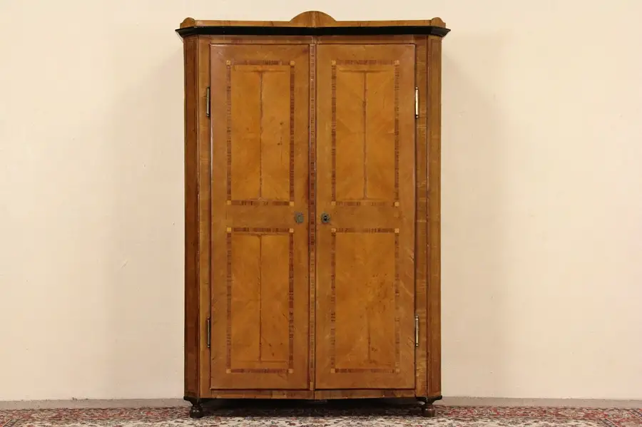 Main image of French 1850's Antique Fruitwood Marquetry Armoire, Wardrobe or Closet, Well Worn