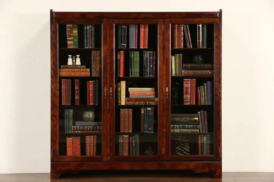 Main image of Triple 1910 Antique Library Bookcase, Adjustable Shelves, Signed Revell Chicago