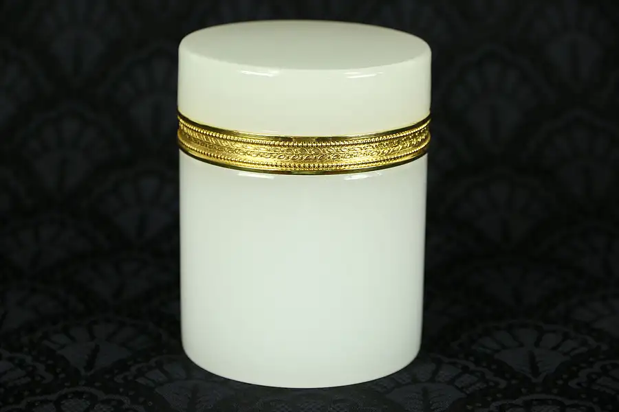 Main image of Opaline Covered Vintage Glass Jar, Gold Plated Mounts