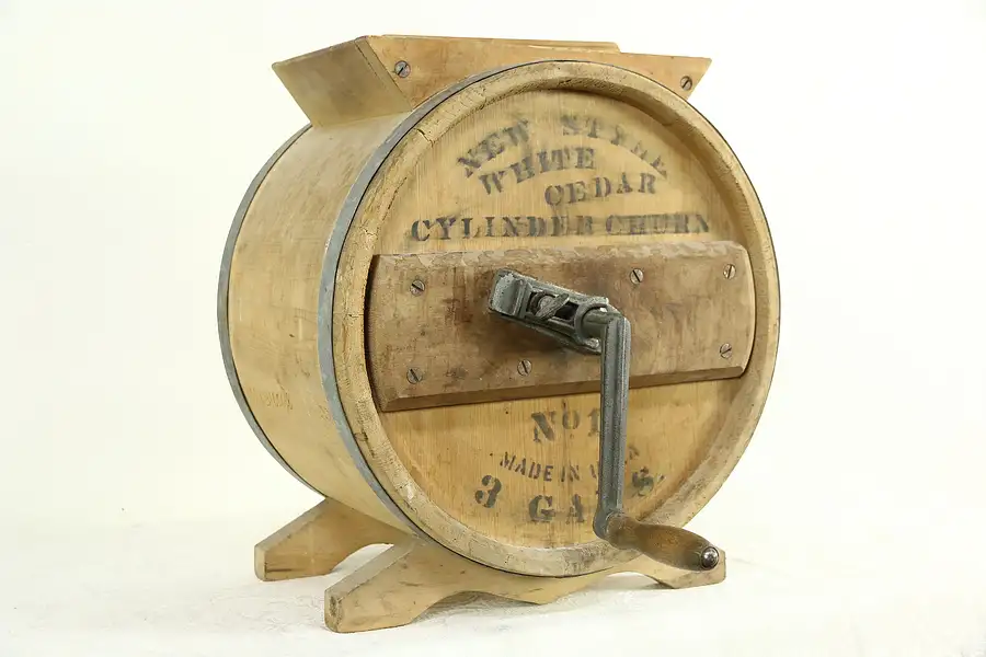 Main image of Butter Churn, Pine Antique Signed White Cedar No 1, 3 Gal.