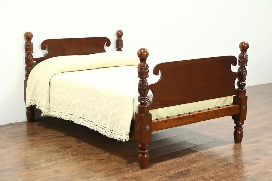 Main image of Empire 1820 Antique Mahogany Acanthus Carved Cannonball Full Size Bed