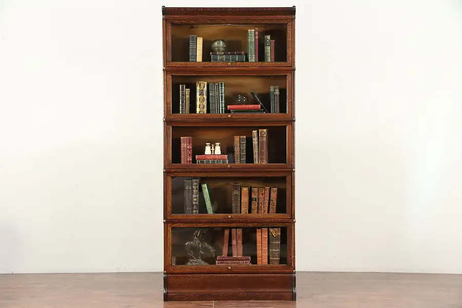 Main image of Globe Wernicke Signed Antique Oak 5 Stack Lawyer or Barrister Bookcase