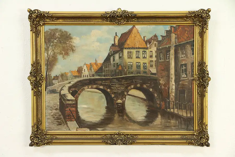 Main image of A Bridge in Bruges, Belgium, Vintage Original Painting