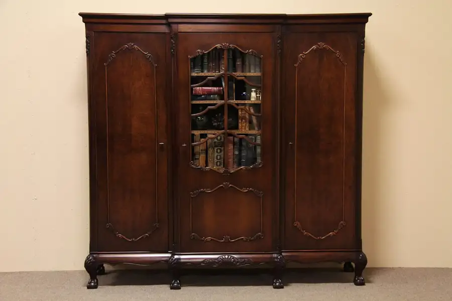 Main image of Georgian Chippendale 1930 Triple Bookcase