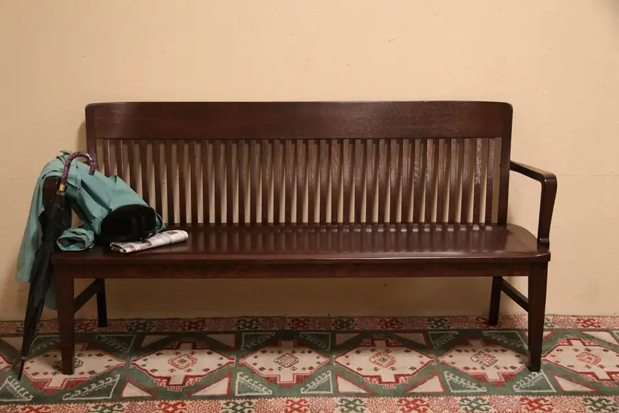 Main image of Arts & Crafts Antique Oak Railroad Bench
