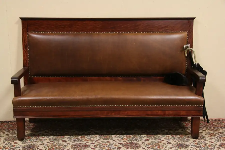 Main image of Leather 1900 Antique Railroad Station Bench