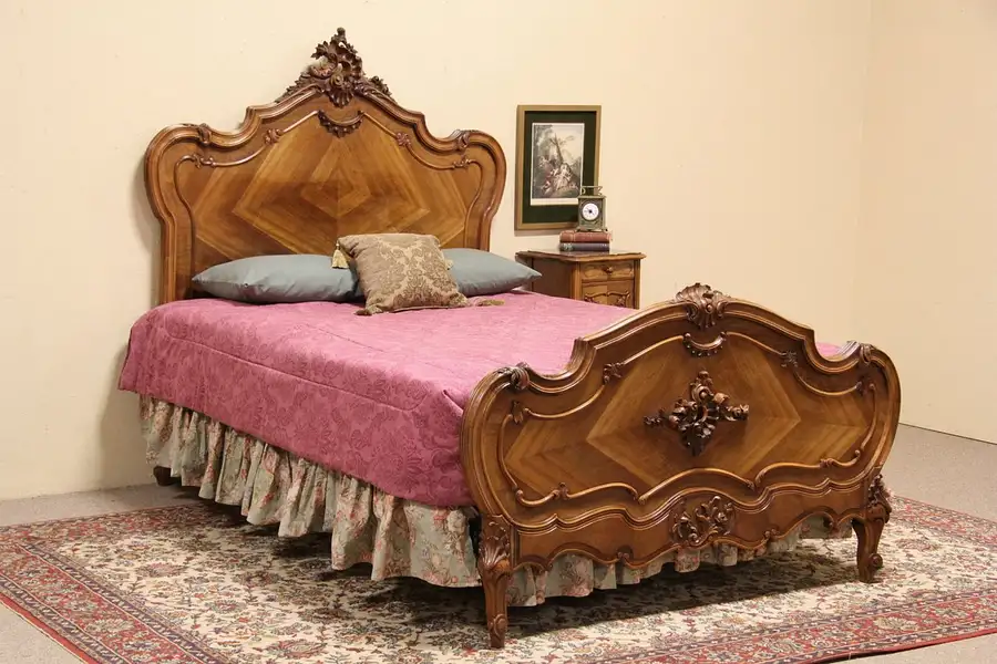 Main image of Carved French 1900 Antique Queen Size Bed