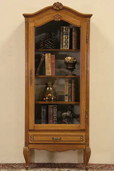 Main image of Country French Oak Vintage Bookcase or China Curio Display Cabinet