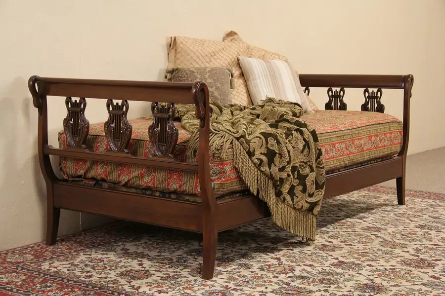 Main image of Swan Carved 1940's Vintage Mahogany Day or Twin Size Bed