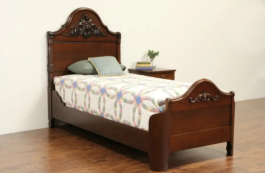 Main image of Victorian 1860's Antique Carved Walnut Twin or Single Size Bed